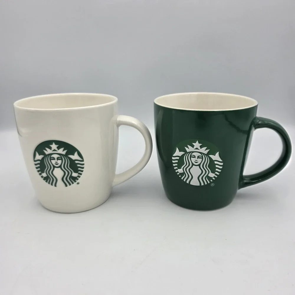 Starbucks Coffee Tea Mugs Cup Green & White Mermaid Logo 12 oz. 2021 Set of 2